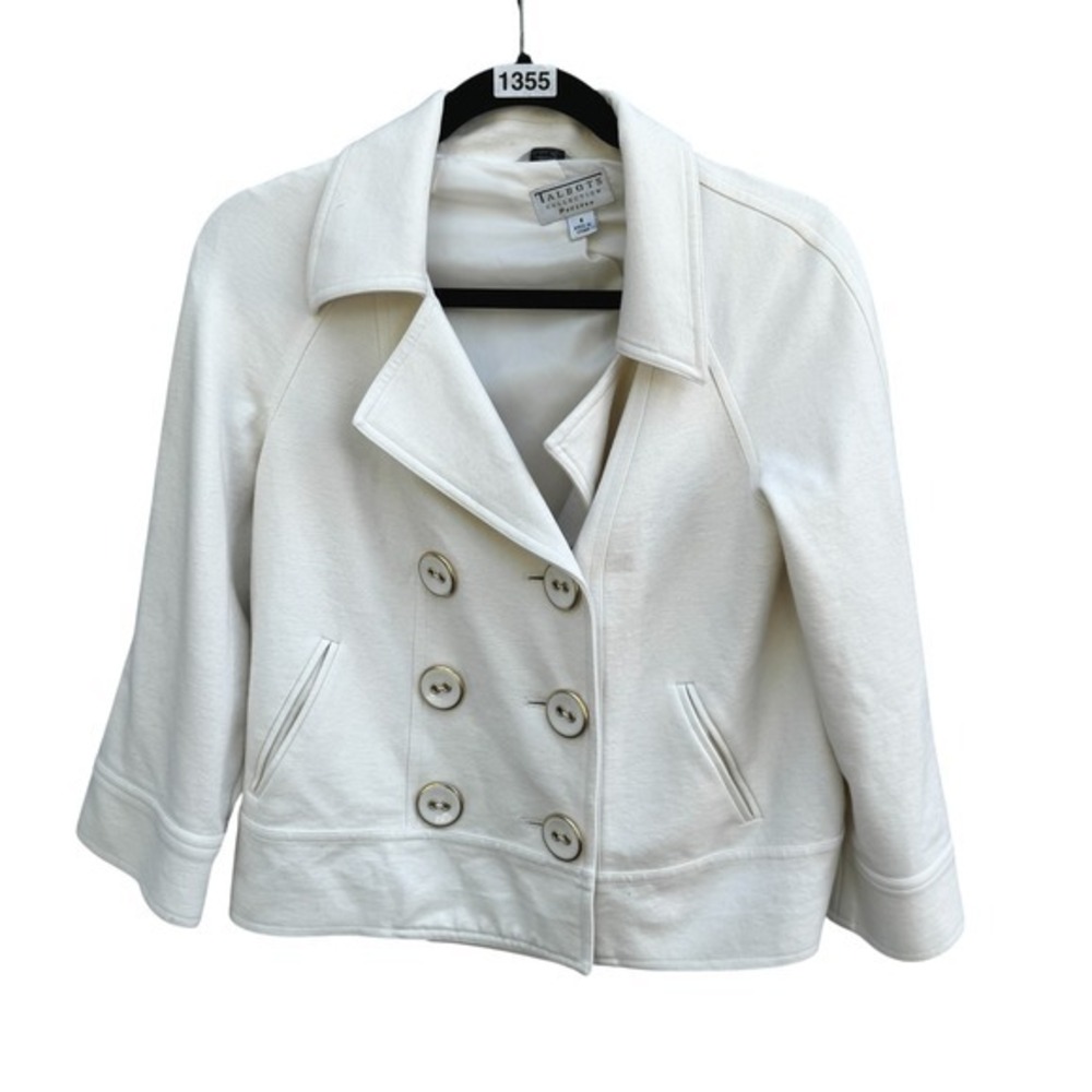 Talbots Collection Petites Ivory Double Breasted Jacket Coat Size 8 Stretch
